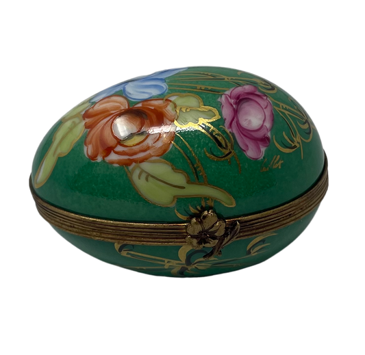 Enchanted Garden: Vibrant Green Floral Egg Limoges Box