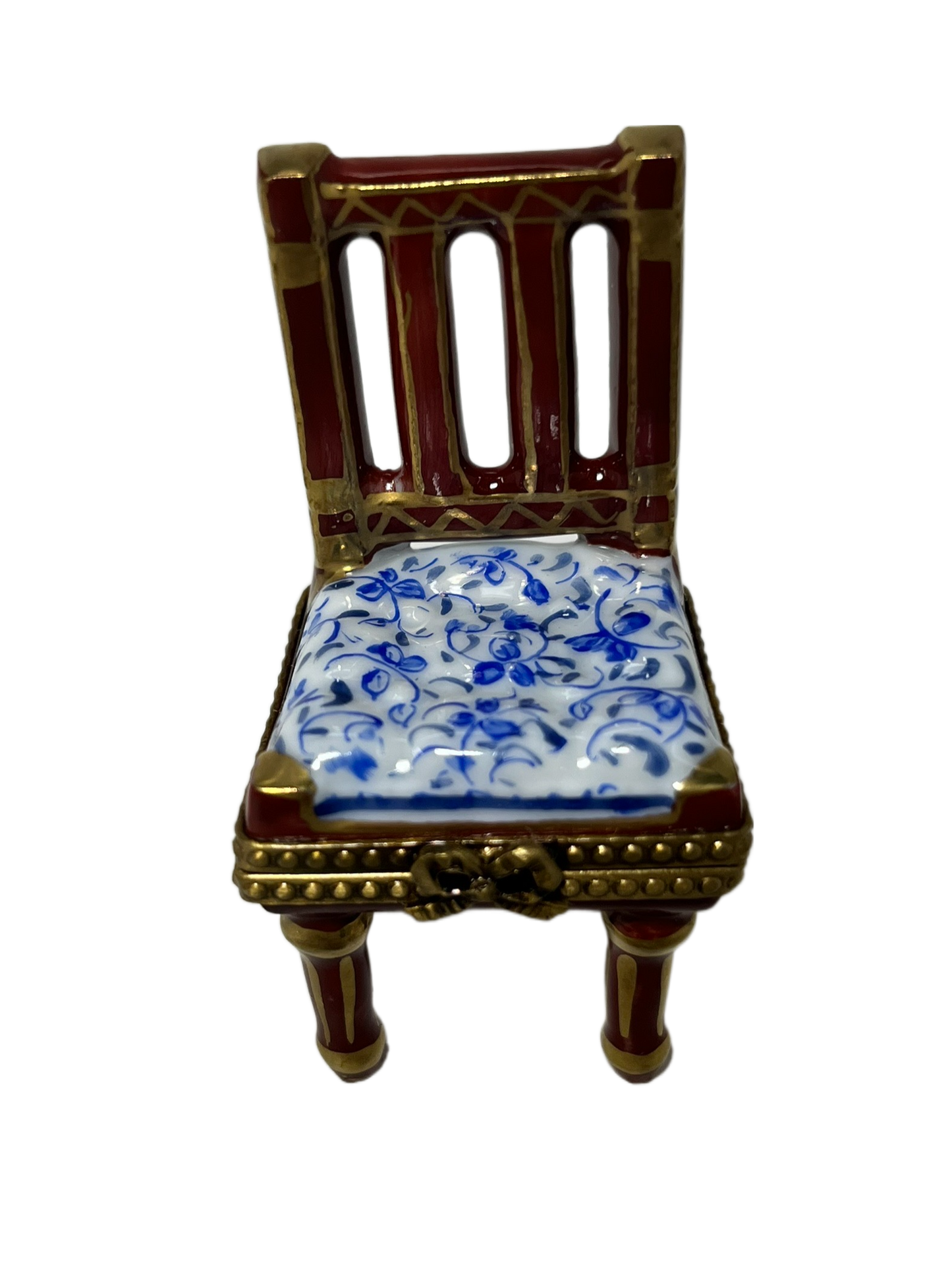 Regal Retreat: Wooden and Gold Chair Limoges Box
