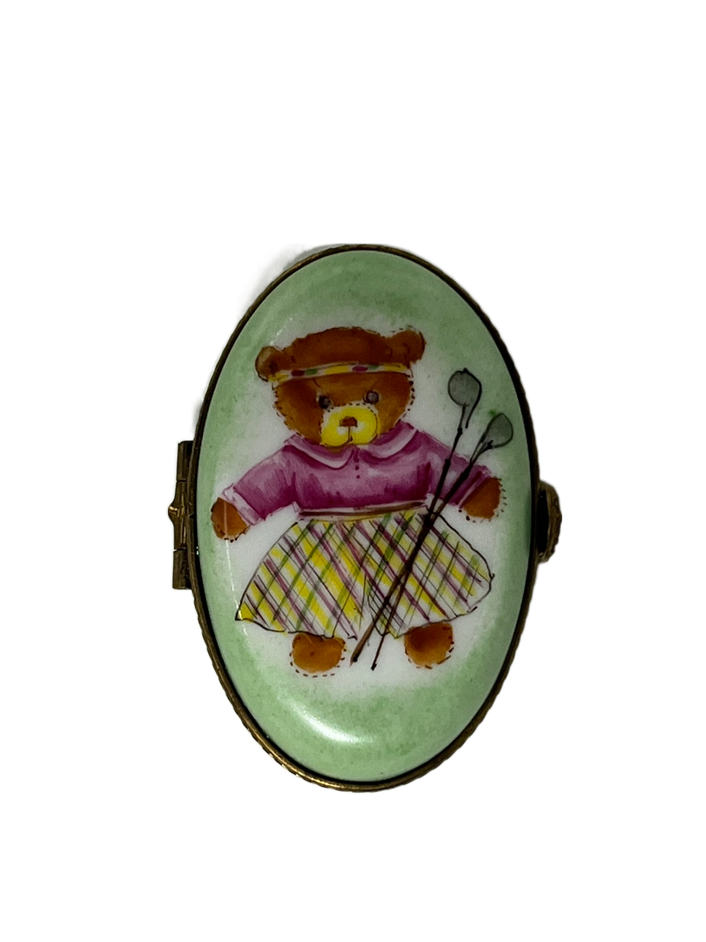 Golfing Teddy: Limoges Box - Teddy Bear with Golf Clubs