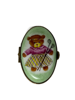 Golfing Teddy: Limoges Box - Teddy Bear with Golf Clubs