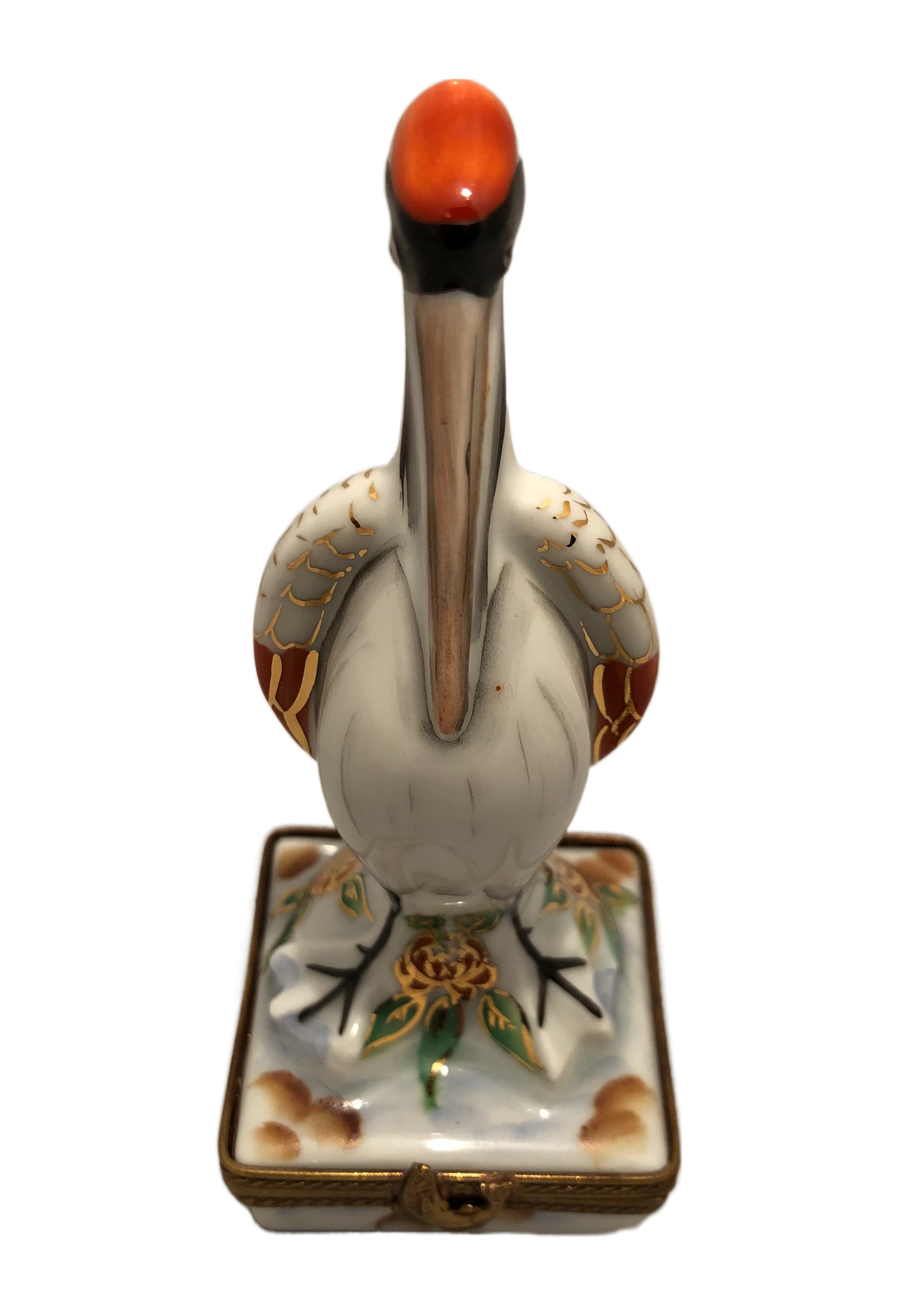 Graceful Avian Elegance: Hand-Painted Limoges Pelican Box with Striking Red Head