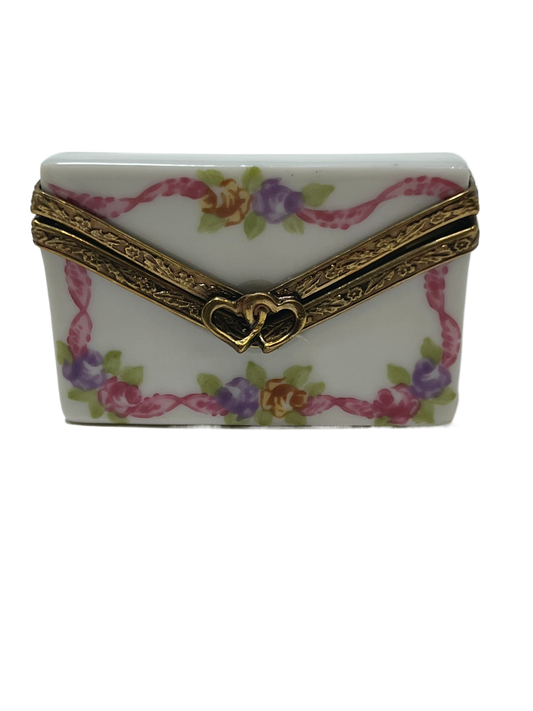 Blooming Love: Limoges Box - White and Pink Floral Box with Bronze Heart Latch