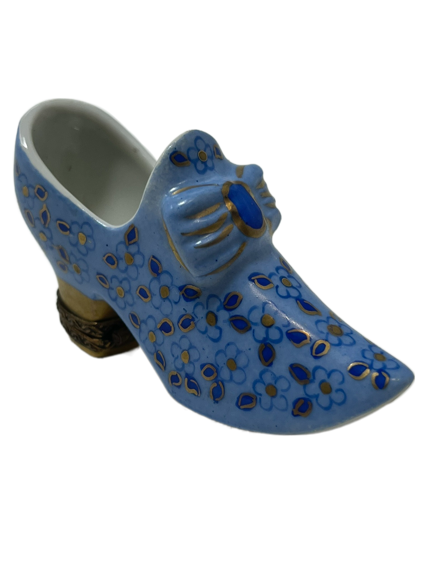 Blue Elegance: Limoges Box - Light Blue Women's Shoe with Royal Blue and Gold Details