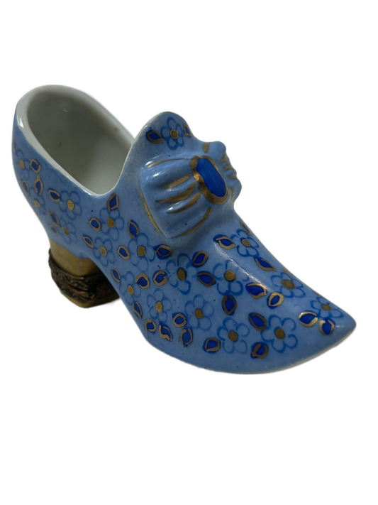 Blue Elegance: Limoges Box - Light Blue Women's Shoe with Royal Blue and Gold Details