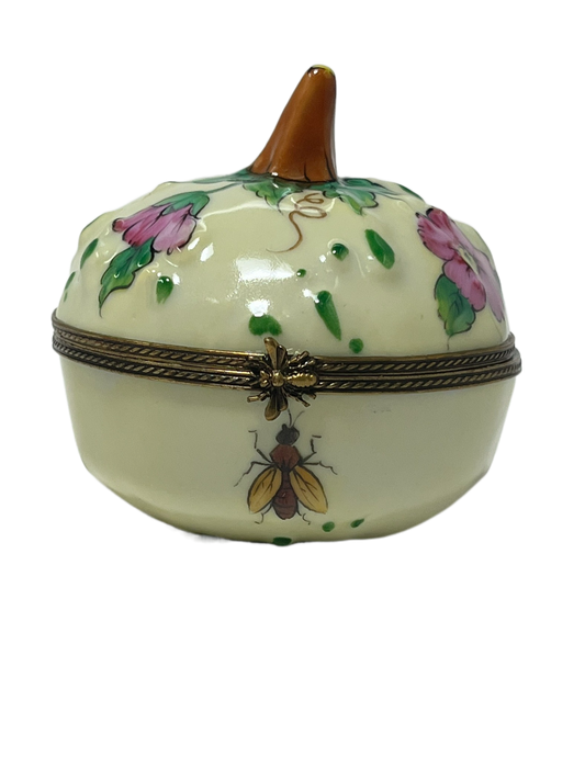 Nature's Delight: Limoges Box - Floral Gourd with Playful Fly