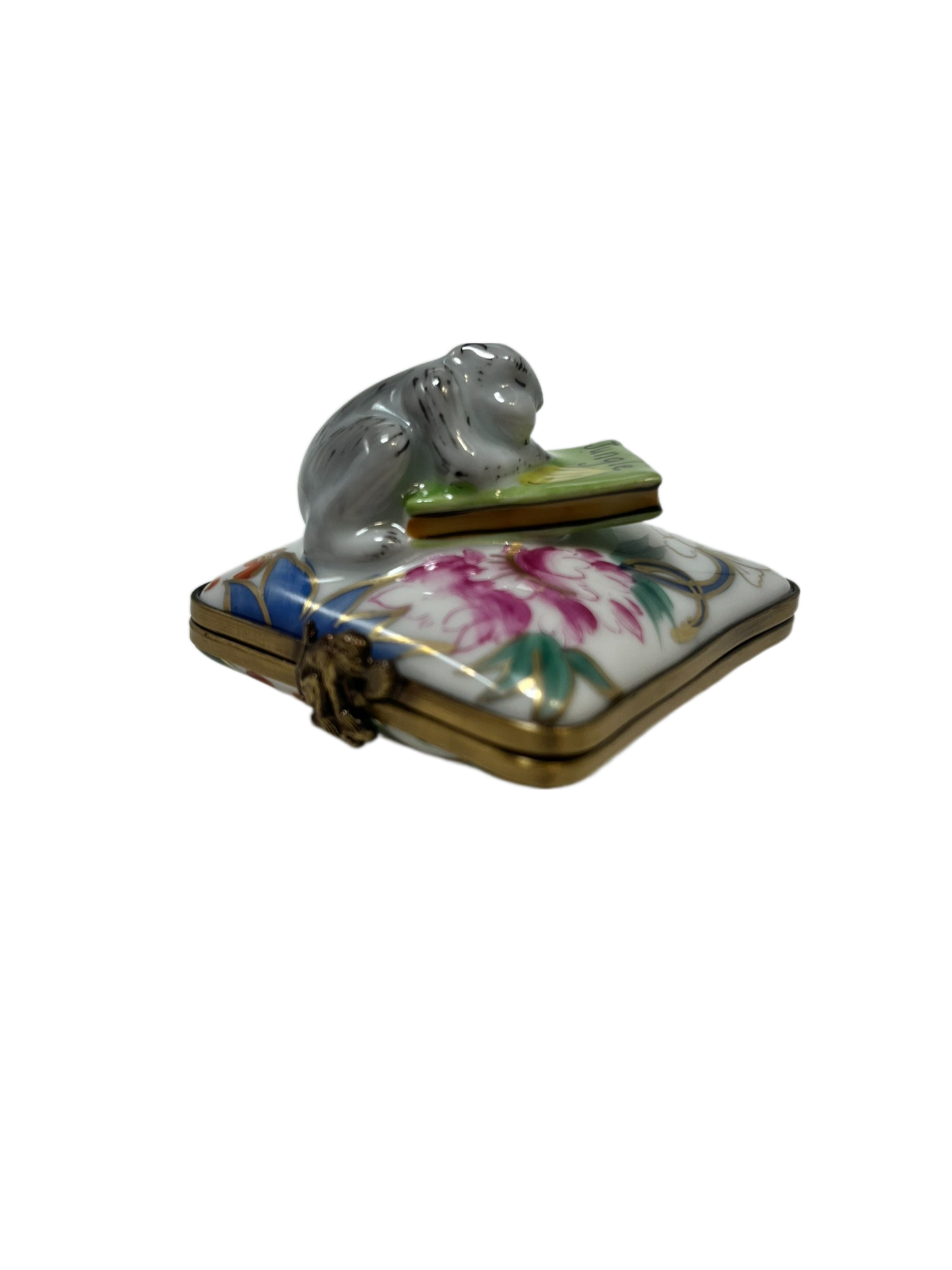 Whimsical Tales: Limoges Box - Monkey Reading on Flowers
