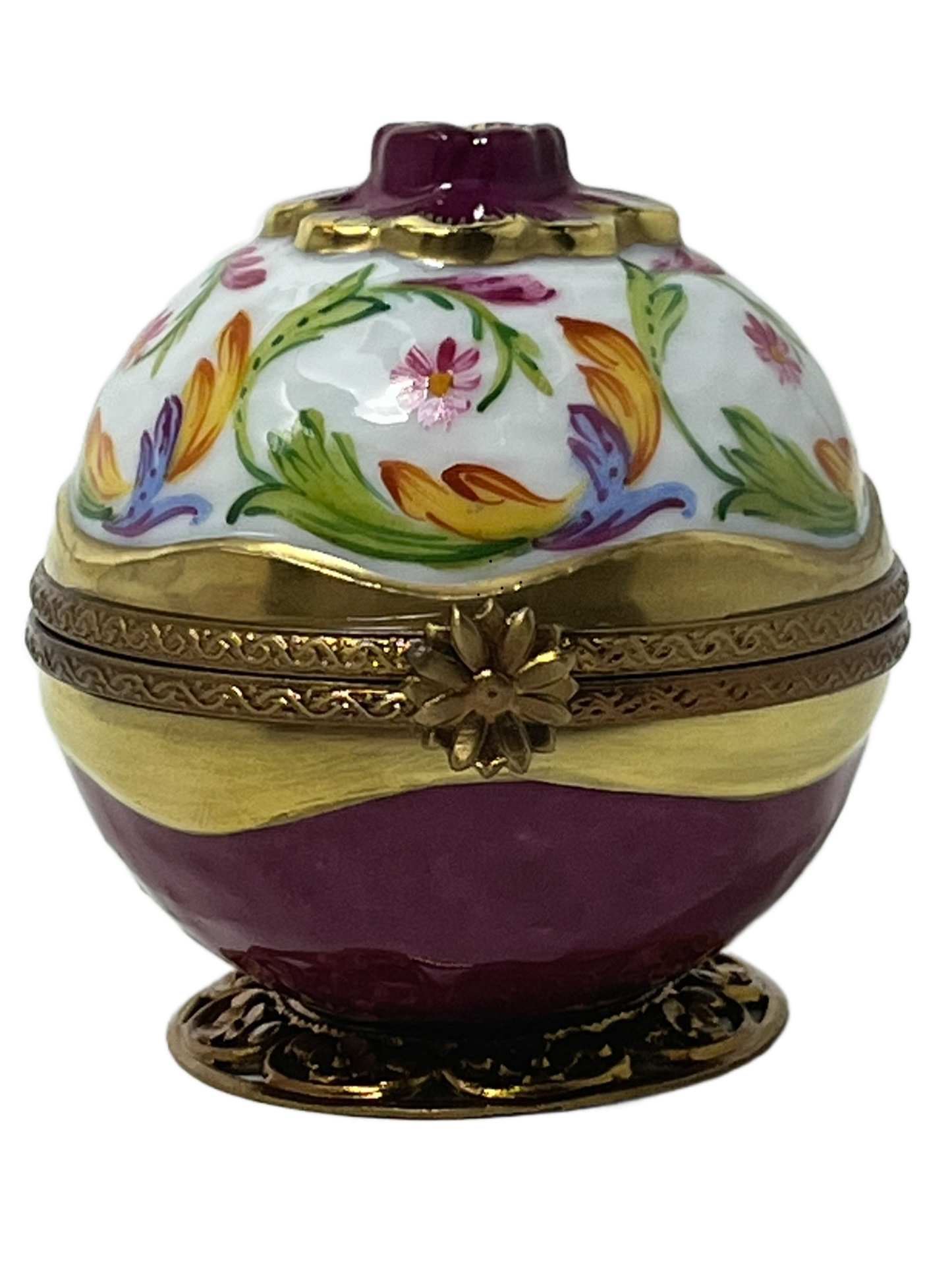 Regal Elegance: Limoges Box - Circular Box with Purple and Gold Accents