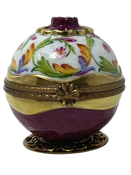 Regal Elegance: Limoges Box - Circular Box with Purple and Gold Accents