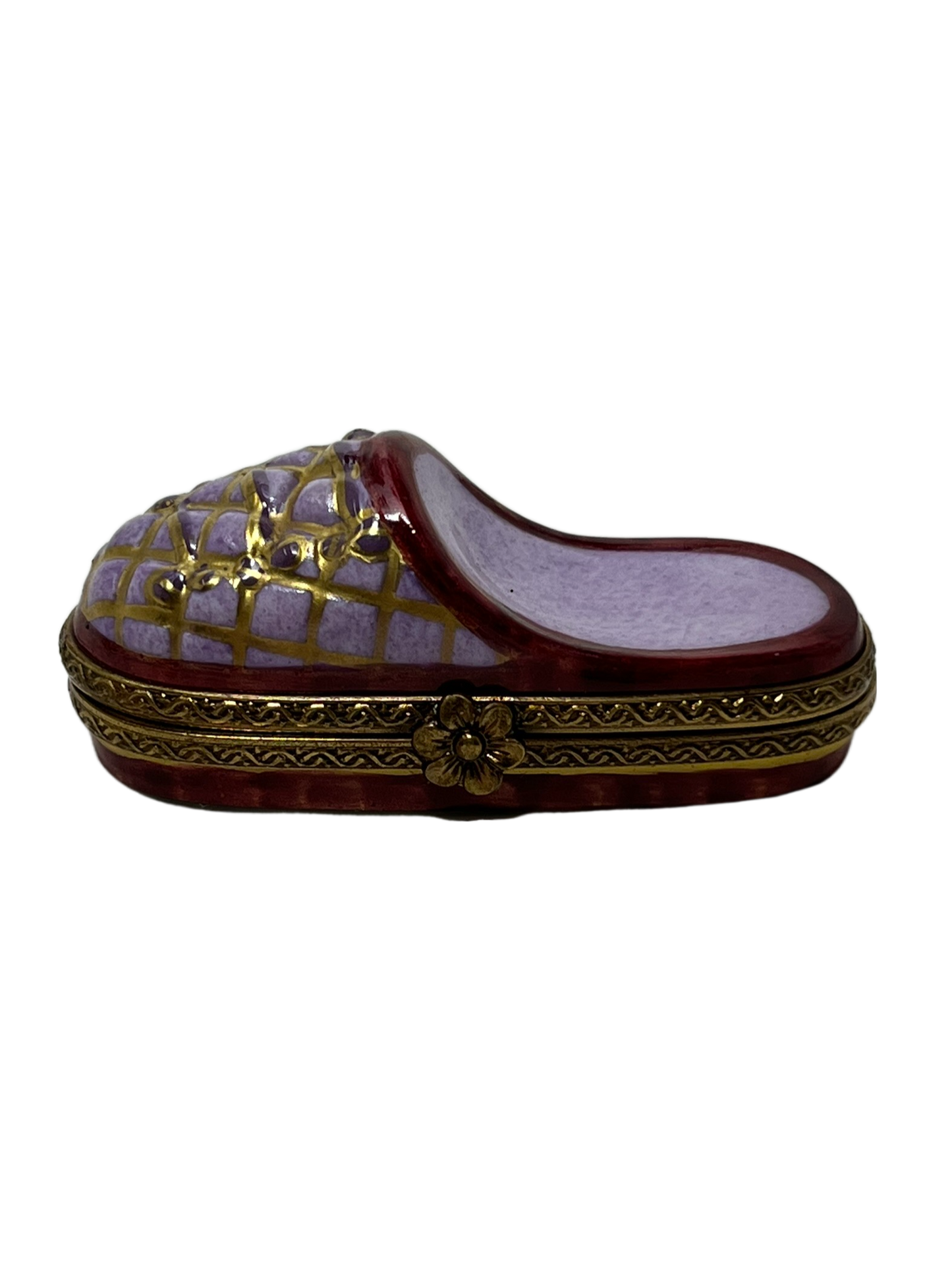 Regal Stride: Limoges Box - Purple, Maroon, and Gold Flipflop