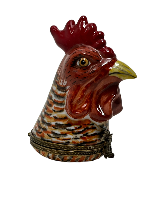 Cock-a-Doodle-Doo: Limoges Box - Rooster Head Sculpture