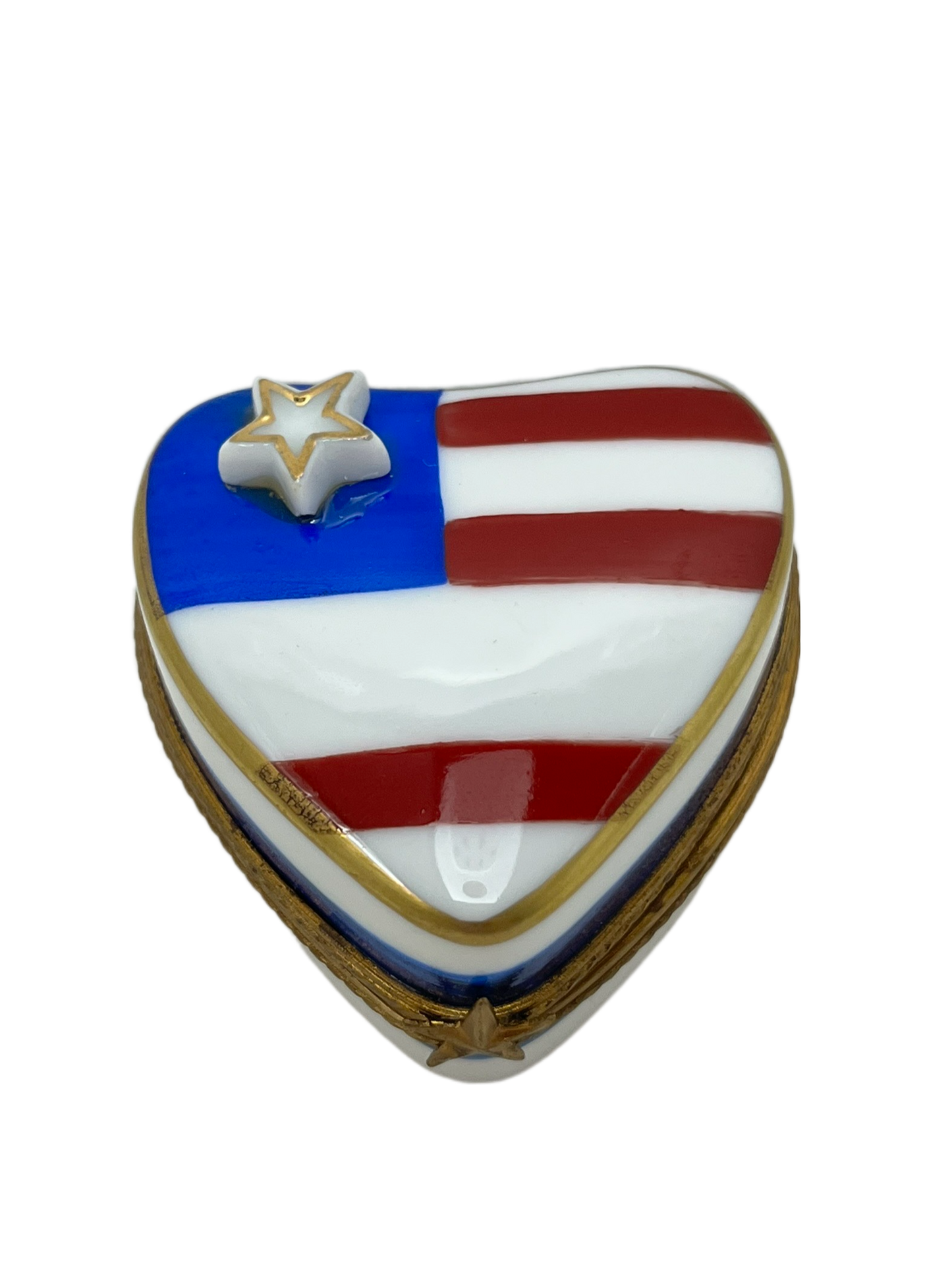 Proudly United: American Flag Heart Limoges Box