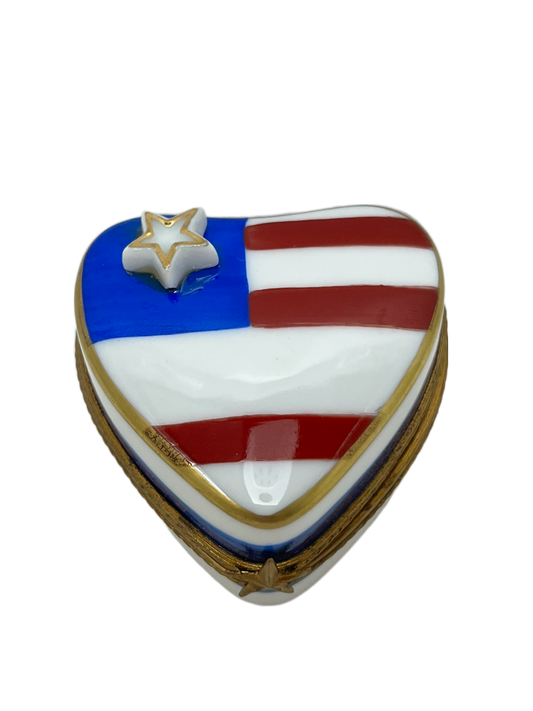 Proudly United: American Flag Heart Limoges Box