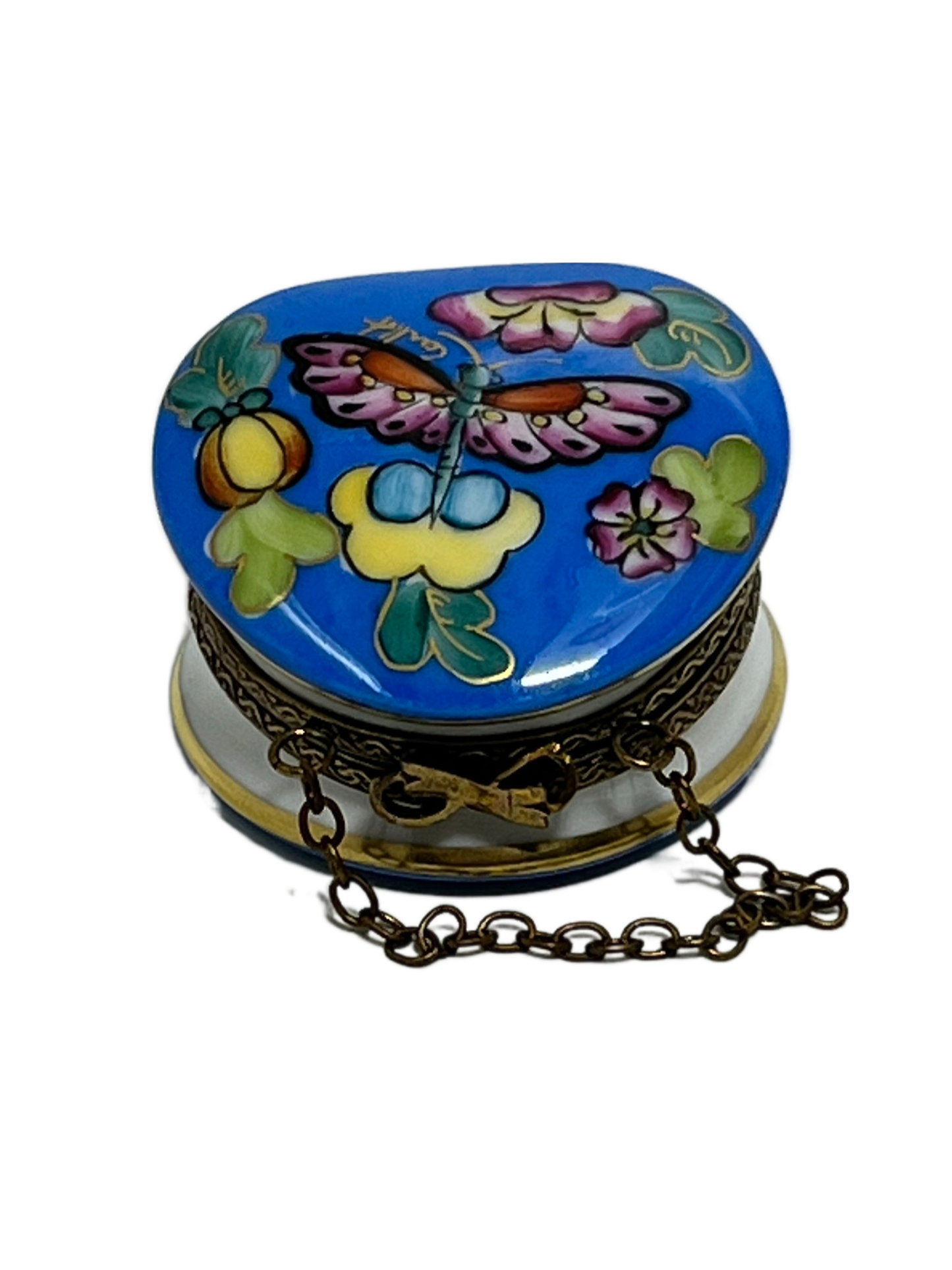 Wings of Elegance: Royal Blue Butterfly Purse Limoges Box