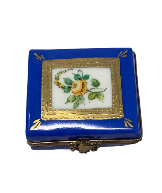 Radiant Blossom: Hand-Painted Limoges Box with Yellow Flower Portrait