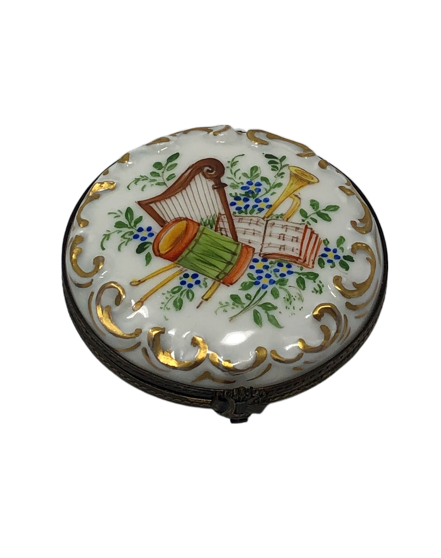 Harmonious Melodies: Hand-Painted Limoges Box with Musical Instruments