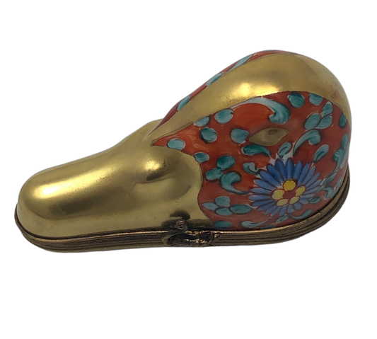 Regal Elegance: Golden Animal Head with Vibrant Floral Accents Limoges Box