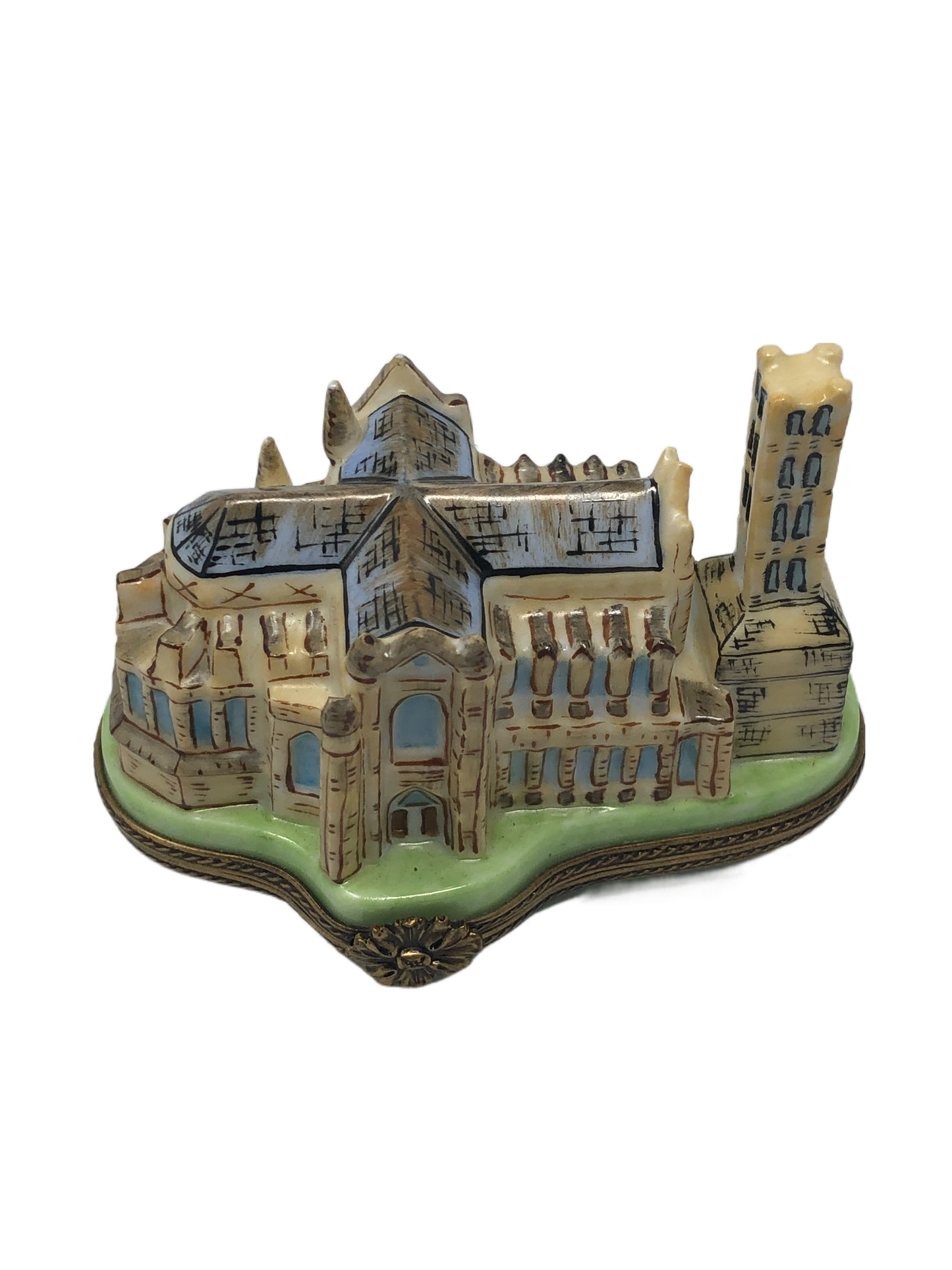 Graceful Splendor: Limoges Box - Cathedral with Tower and Light Blue Roof
