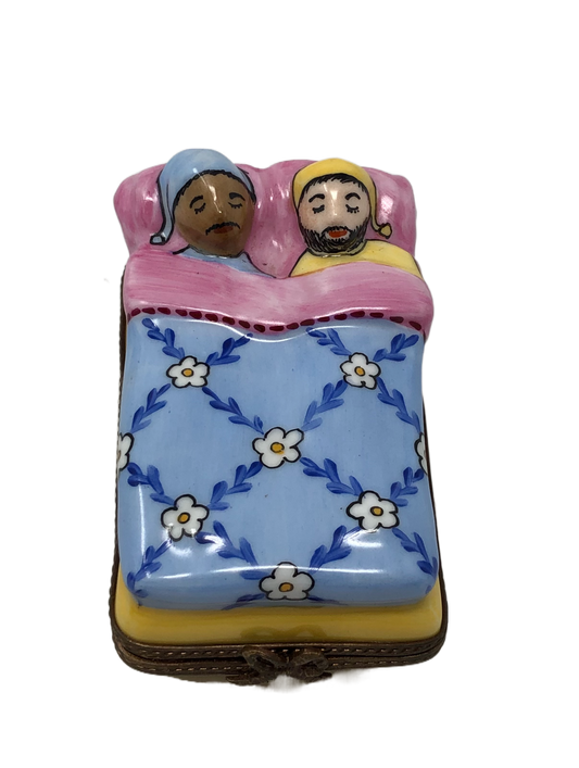 Sleeping Companions: Hand-Painted Limoges Box with Two Men in Bed