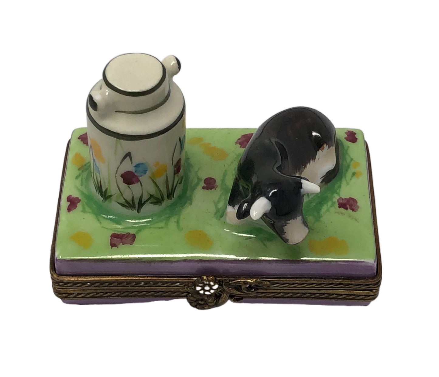 Moo-velous Charm: Hand-Painted Limoges Box with Adorable Cow and Milk Bottle