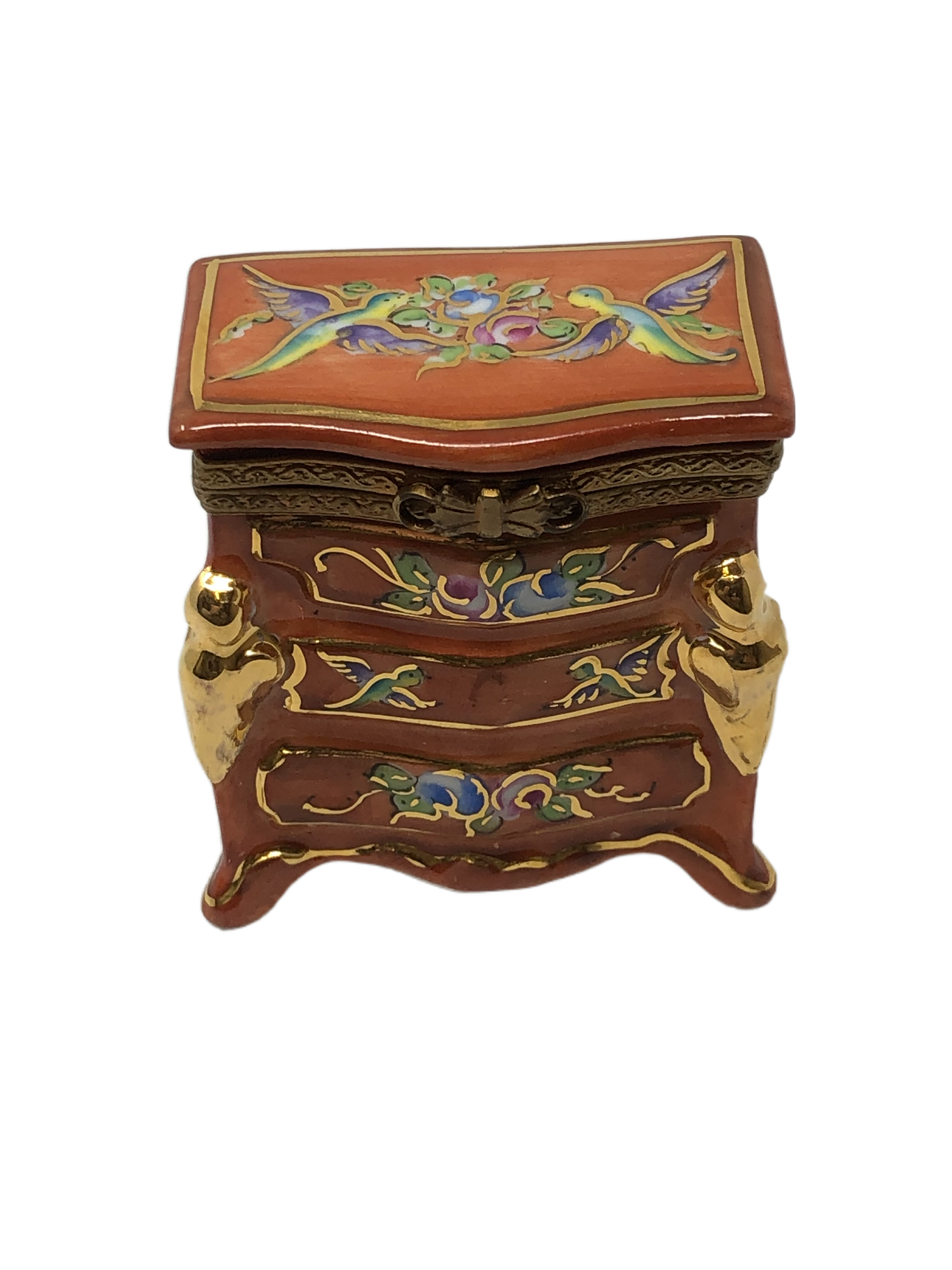 Songbird Serenade: Hand-Painted Wooden Dresser Limoges Box with Birds