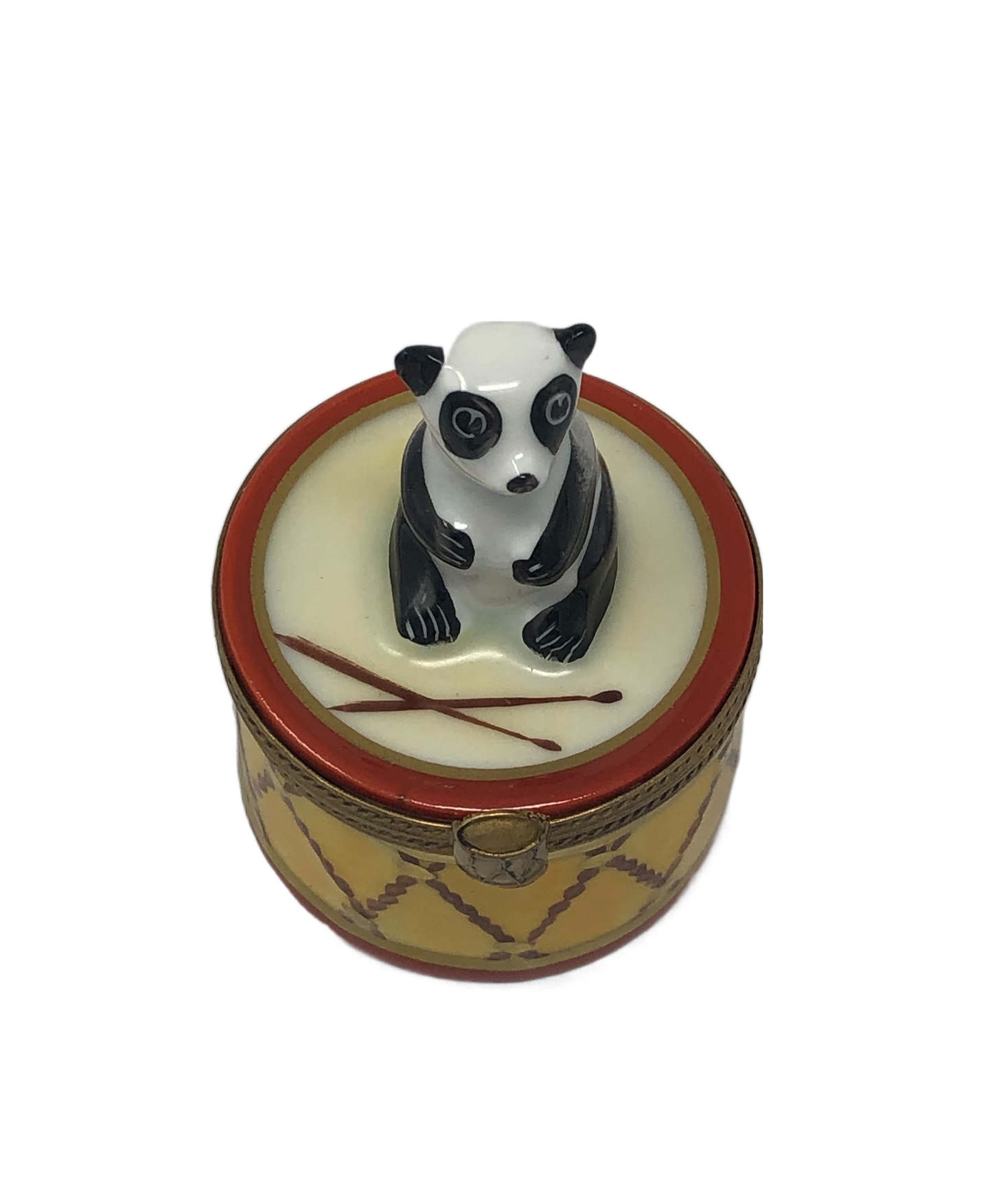 Panda Bear on Yellow Snare Drum Limoges Box