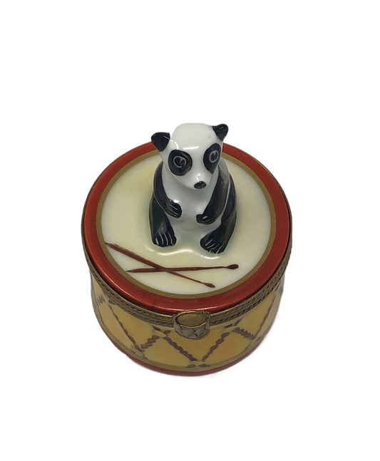 Panda Bear on Yellow Snare Drum Limoges Box