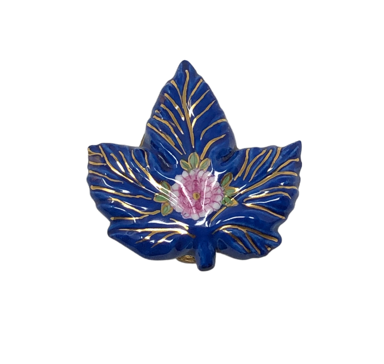 Enchanted Oak: Blue Oak Leaf with Pink Flower Limoges Box