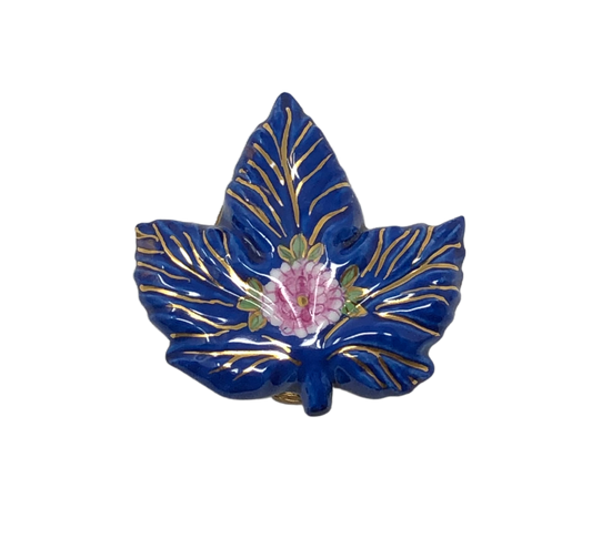 Enchanted Oak: Blue Oak Leaf with Pink Flower Limoges Box