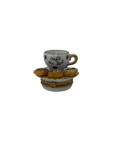 Café au Lait Charm: Limoges Box with Beignet Trio