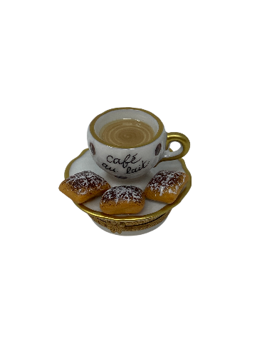 Café au Lait Charm: Limoges Box with Beignet Trio